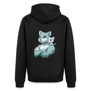 Starker Kater Vater mit seinem Kätzchen für - Unisex Premium Bio Zip Hoodie - Schwarz - Hinten - Nico (187cm)