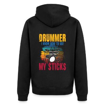 Drummer I Know How To Use My Sticks - Unisex Premium Bio Zip Hoodie - Schwarz - Hinten - Nico (187cm)