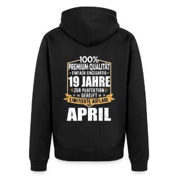 19. Geburtstag April Jahrgang 2004 Vintage - Unisex Premium Bio Zip Hoodie - Schwarz - Hinten - Nico (187cm)