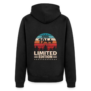 79. Geburtstag April Jahrgang 1944 Vintage - Unisex Premium Bio Zip Hoodie - Schwarz - Hinten - Nico (187cm)