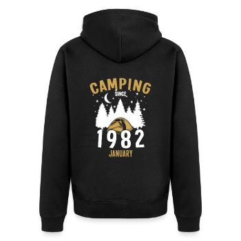 Anniversaire: Camping depuis janvier 1982 Camping - Veste à capuche bio Premium Unisexe - noir - Dos - Nico (187cm)