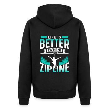 Life is better when you zipline sports - Unisex Premium Organic Zip Hoodie - black - Back - Nico (187cm)