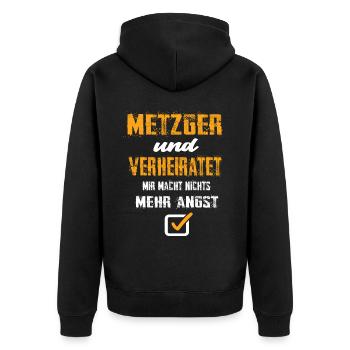 Metzger und Verheiratet - Unisex Premium Bio Zip Hoodie - Schwarz - Hinten - Nico (187cm)
