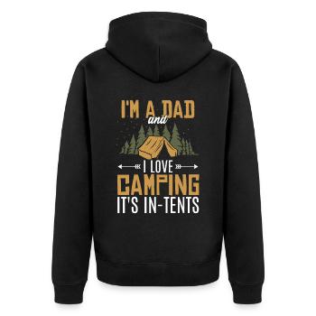 Camping Papa Witz Vatertag - Unisex Premium Bio Zip Hoodie - Schwarz - Hinten - Nico (187cm)
