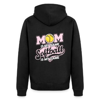 Mama ist mein Name Softball ist mein Spiel - Unisex Premium Bio Zip Hoodie - Schwarz - Hinten - Nico (187cm)