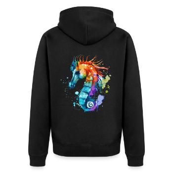 Watercolor Seahorse Colorful Sea Horse Lover - Unisex Premium Bio Zip Hoodie - Schwarz - Hinten - Nico (187cm)