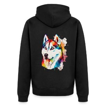 Watercolor Siberian Husky Colorful Husky Dog Lover - Unisex Premium Bio Zip Hoodie - Schwarz - Hinten - Nico (187cm)