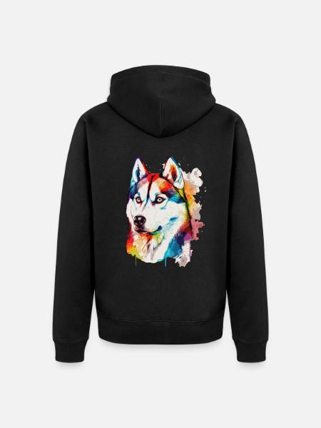 Watercolor Siberian Husky Colorful Husky Dog Lover - Unisex Premium Bio Zip Hoodie - Schwarz