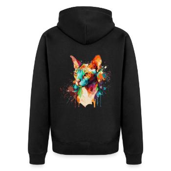 Aquarelle Sphynx Chat Coloré Sans Poils Cat Lover - Veste à capuche bio Premium Unisexe - noir - Dos - Nico (187cm)