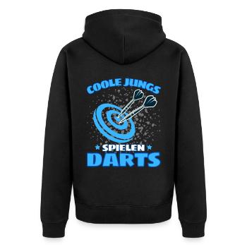COOLE JUNGS SPIELEN DARTS! Dart Dartspieler Darts - Unisex Premium Bio Zip Hoodie - Schwarz - Hinten - Nico (187cm)