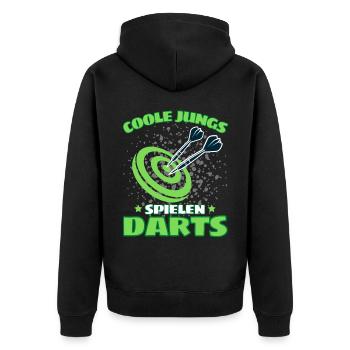 COOLE JUNGS SPIELEN DARTS! Dart Dartspieler Darts - Unisex Premium Bio Zip Hoodie - Schwarz - Hinten - Nico (187cm)