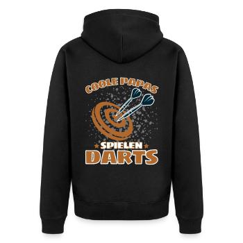 COOLE PAPAS SPIELEN DARTS! Dart Dartspieler Papa - Unisex Premium Bio Zip Hoodie - Schwarz - Hinten - Nico (187cm)