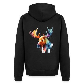 Watercolor Moose Colorful Wildlife Animal Elk Love - Unisex Premium Bio Zip Hoodie - Schwarz - Hinten - Nico (187cm)