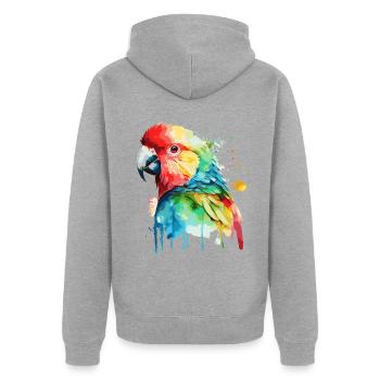 Watercolor Red Macaw Parrot Colorful Bird Lovers - Unisex Premium Bio Zip Hoodie - Grau meliert - Hinten - Nico (187cm)