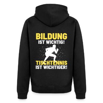 TISCHTENNIS IST WICHTIGER! Tischtennis Verein - Unisex Premium Bio Zip Hoodie - Schwarz - Hinten - Nico (187cm)