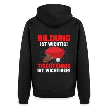 TISCHTENNIS IST WICHTIGER! Tischtennis Verein - Unisex Premium Bio Zip Hoodie - Schwarz - Hinten - Nico (187cm)