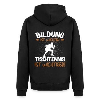 TISCHTENNIS IST WICHTIGER! Tischtennis Verein - Unisex Premium Bio Zip Hoodie - Schwarz - Hinten - Nico (187cm)