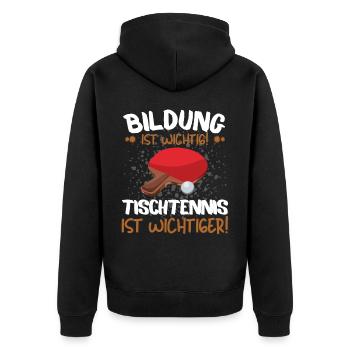TISCHTENNIS IST WICHTIGER! Tischtennis Verein - Unisex Premium Bio Zip Hoodie - Schwarz - Hinten - Nico (187cm)