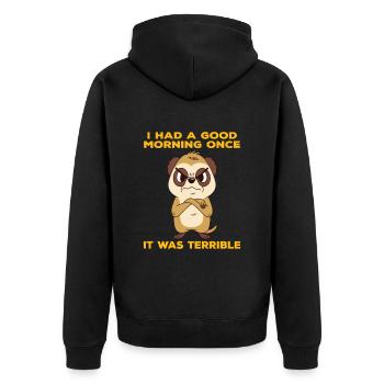 Angry meerkat terribly good morning - Unisex Premium Organic Zip Hoodie - black - Back - Nico (187cm)