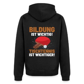 TISCHTENNIS IST WICHTIGER! Tischtennis Verein - Unisex Premium Bio Zip Hoodie - Schwarz - Hinten - Nico (187cm)