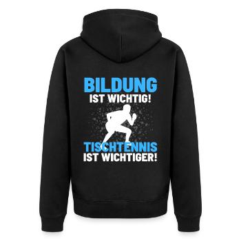 TISCHTENNIS IST WICHTIGER! Tischtennis Verein - Unisex Premium Bio Zip Hoodie - Schwarz - Hinten - Nico (187cm)