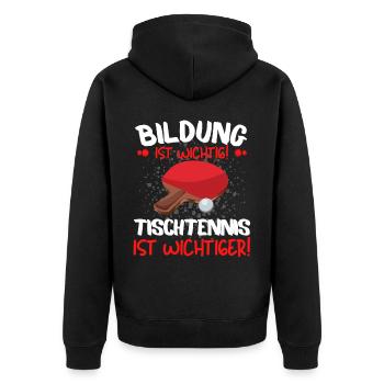 TISCHTENNIS IST WICHTIGER! Tischtennis Verein - Unisex Premium Bio Zip Hoodie - Schwarz - Hinten - Nico (187cm)