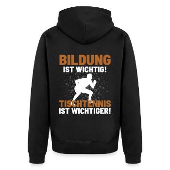TISCHTENNIS IST WICHTIGER! Tischtennis Verein - Unisex Premium Bio Zip Hoodie - Schwarz - Hinten - Nico (187cm)