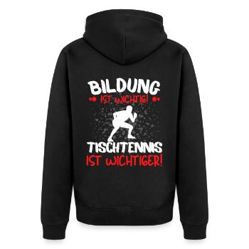 TISCHTENNIS IST WICHTIGER! Tischtennis Verein - Unisex Premium Bio Zip Hoodie - Schwarz - Hinten - Nico (187cm)