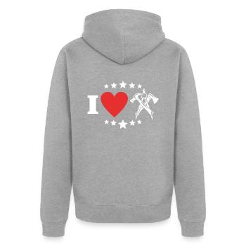 Zimmermann Liebe Schreiner Tischler - Unisex Premium Bio Zip Hoodie - Grau meliert - Hinten - Nico (187cm)