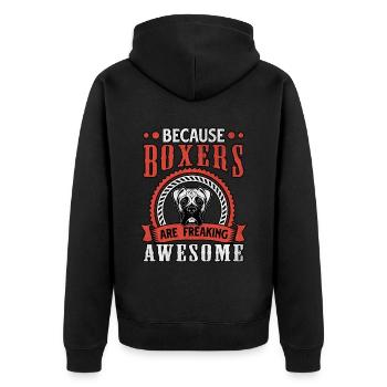 Because boxers are freaking awesome - Unisex Premium Bio Zip Hoodie - Schwarz - Hinten - Nico (187cm)