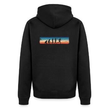 Retro Jogger Runner Evolution – Lustiger - Unisex Premium Bio Zip Hoodie - Schwarz - Hinten - Nico (187cm)