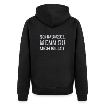 Schmunzel Wenn Du Mich Willst - Lustiges - Unisex Premium Bio Zip Hoodie - Schwarz - Hinten - Nico (187cm)