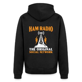 Ham Radio The original social network Ham R - Unisex Premium Organic Zip Hoodie - black - Back - Nico (187cm)