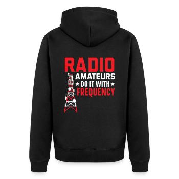 Funkamateure machen es mit der Frequenz Amateurfun - Unisex Premium Bio Zip Hoodie - Schwarz - Hinten - Nico (187cm)