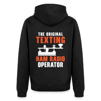 The original writing radio amateur Ham Radio Op - Unisex Premium Organic Zip Hoodie - black - Back - Nico (187cm)