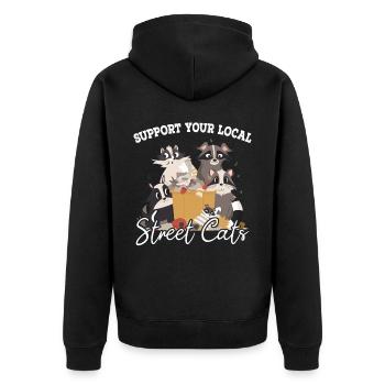 Support Your Local Street Cats Waschbär Opossum - Unisex Premium Bio Zip Hoodie - Schwarz - Hinten - Nico (187cm)