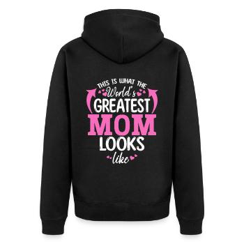 So sieht die beste Mama der Welt aus - Muttertag - Unisex Premium Bio Zip Hoodie - Schwarz - Hinten - Nico (187cm)