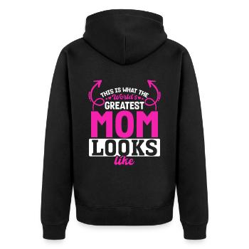 So sieht die beste Mama der Welt aus - Muttertag - Unisex Premium Bio Zip Hoodie - Schwarz - Hinten - Nico (187cm)