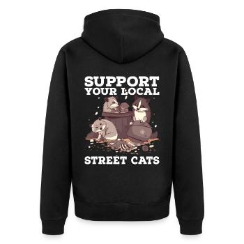 Support Your Local Street Cats Waschbär Opossum - Unisex Premium Bio Zip Hoodie - Schwarz - Hinten - Nico (187cm)