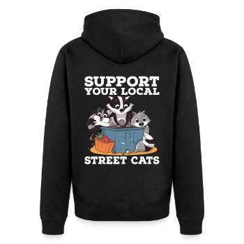 Support Your Local Street Cats Waschbär Opossum - Unisex Premium Bio Zip Hoodie - Schwarz - Hinten - Nico (187cm)