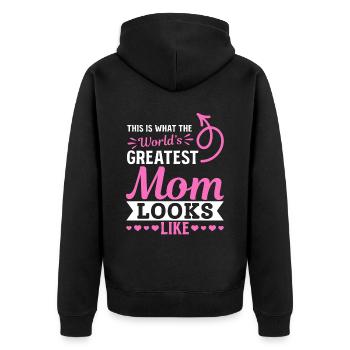 So sieht die beste Mama der Welt aus - Muttertag - Unisex Premium Bio Zip Hoodie - Schwarz - Hinten - Nico (187cm)