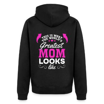 So sieht die beste Mama der Welt aus - Muttertag - Unisex Premium Bio Zip Hoodie - Schwarz - Hinten - Nico (187cm)