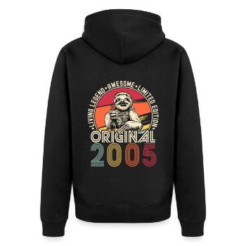 2005 Birthday vintage vintage sloth gift - Unisex Premium Organic Zip Hoodie - black - Back - Nico (187cm)
