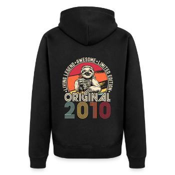 2010 Birthday vintage vintage sloth gift - Unisex Premium Organic Zip Hoodie - black - Back - Nico (187cm)