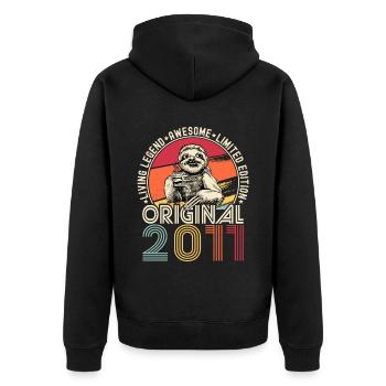 2011 Birthday vintage vintage sloth gift - Unisex Premium Organic Zip Hoodie - black - Back - Nico (187cm)