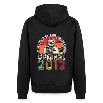 2013 Birthday vintage vintage sloth gift - Unisex Premium Organic Zip Hoodie - black - Back - Nico (187cm)