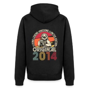 2014 Birthday vintage vintage sloth gift - Unisex Premium Organic Zip Hoodie - black - Back - Nico (187cm)
