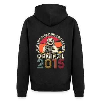 2015 Anniversaire vintage vintage paresseux cadeau - Veste à capuche bio Premium Unisexe - noir - Dos - Nico (187cm)