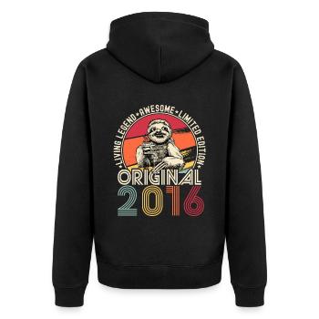 2016 Anniversaire vintage vintage paresseux cadeau - Veste à capuche bio Premium Unisexe - noir - Dos - Nico (187cm)
