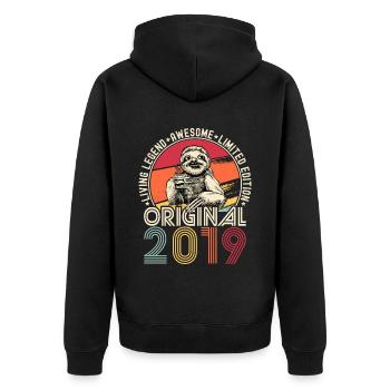 2019 Birthday vintage vintage sloth gift - Unisex Premium Organic Zip Hoodie - black - Back - Nico (187cm)